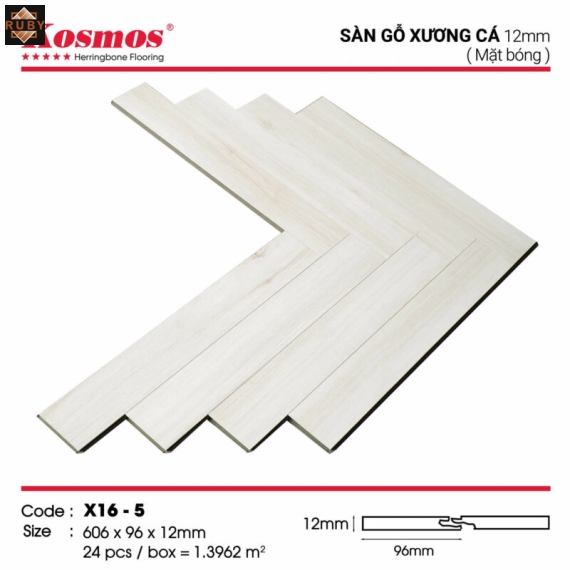 Sàn Gỗ Kosmos Xương Cá Cốt Xanh 12mm Đế Cao Su X16-5