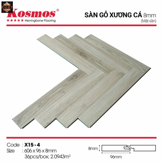 Sàn Gỗ Kosmos Xương Cá Cốt Xanh 8mm X15-4